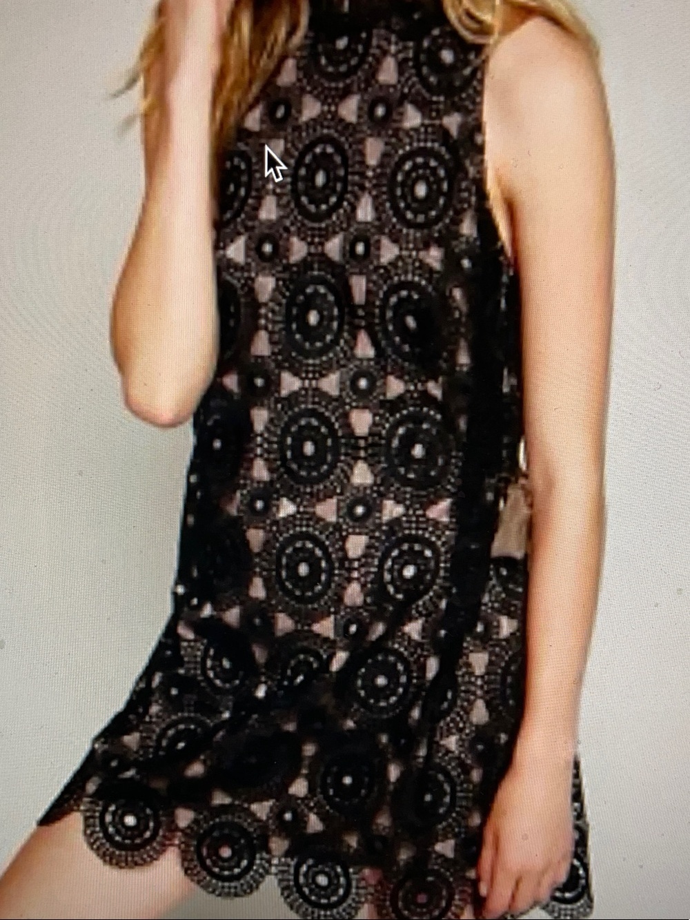 Free People Sleeveless Black Crochet Overlay Dress with Taupe Lining and Belt - Picture 8 of 9